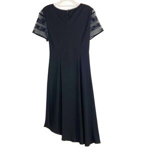 Donna Morgan Black Short Sleeve Asymmetrical Hem Midi Dress